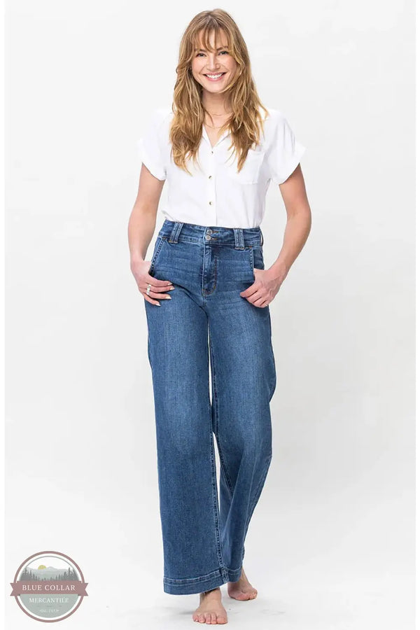 Judy Blue Jeans 82558REG High Waisted Double Button Wide Leg Jean, front