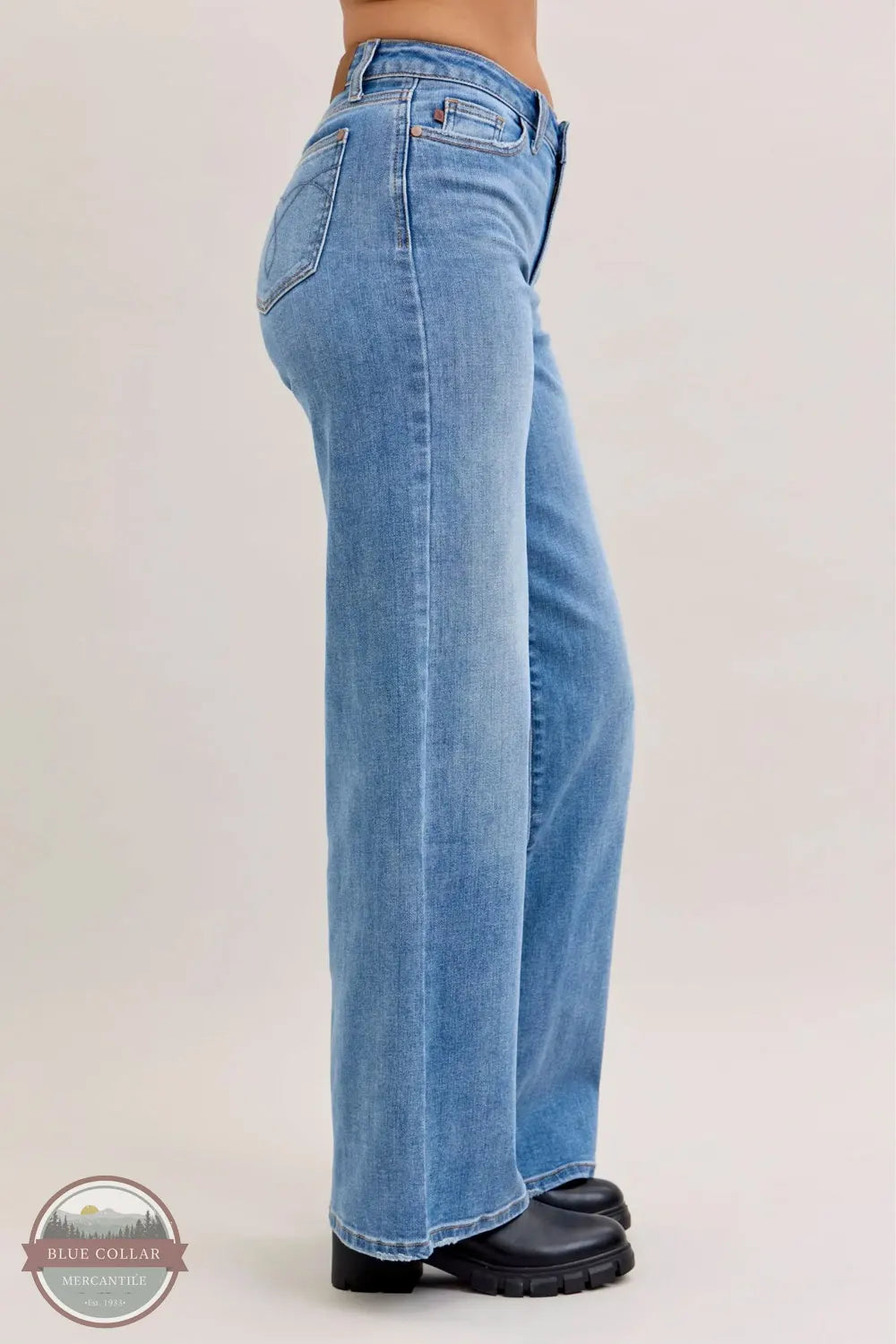 Judy Blue 82702REG Mid Rise Retro Wide Leg Jeans side view