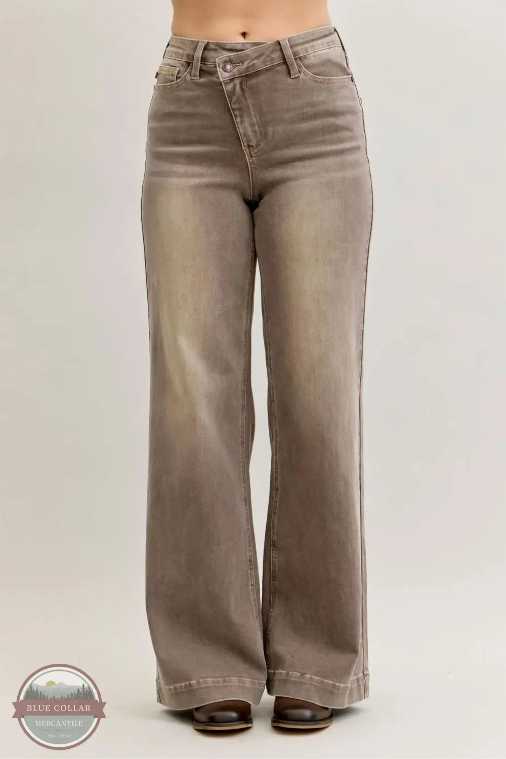 Judy Blue 881031REG Criss-Crossed High Waisted Retro Wide Leg Jean, front