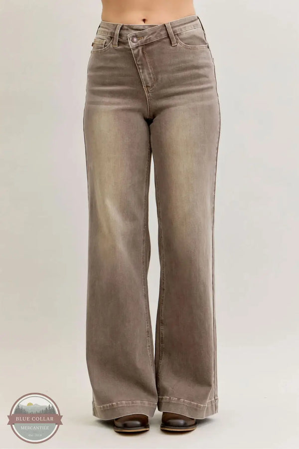 Judy Blue 881031REG Criss-Crossed High Waisted Retro Wide Leg Jean, front