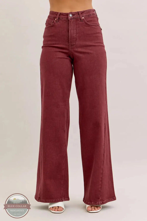 Judy Blue 881032REG High Waist Wide Leg Burgundy Jean With Twisted Seams, front
