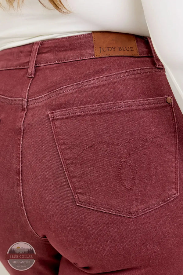 Judy Blue 881032REG High Waist Wide Leg Burgundy Jean With Twisted Seams, rear pocket