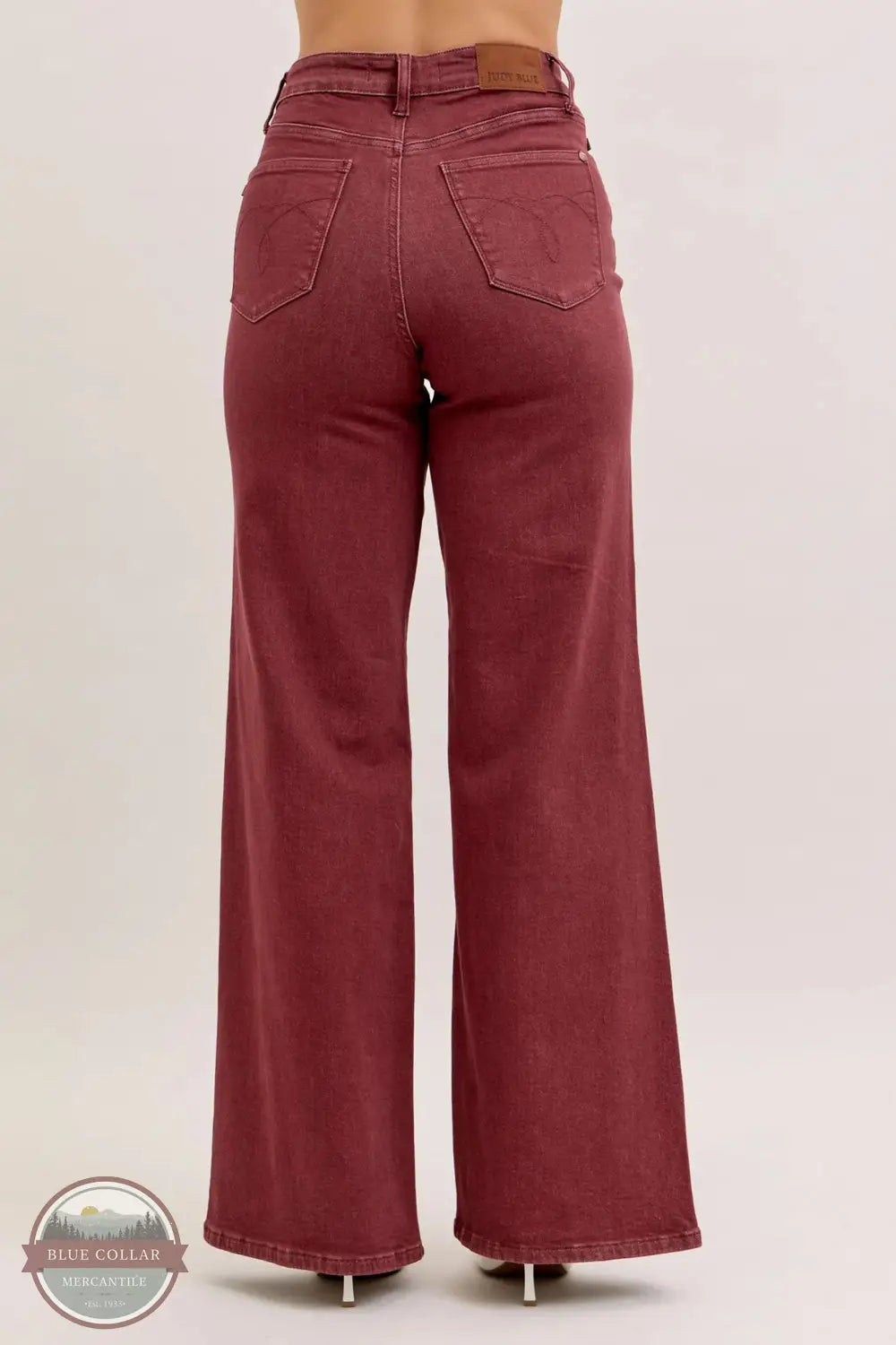 Judy Blue 881032REG High Waist Wide Leg Burgundy Jean With Twisted Seams, rear