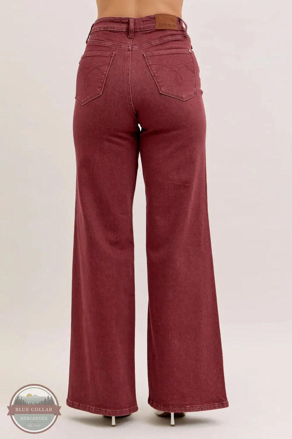 Judy Blue 881032REG High Waist Wide Leg Burgundy Jean With Twisted Seams, rear