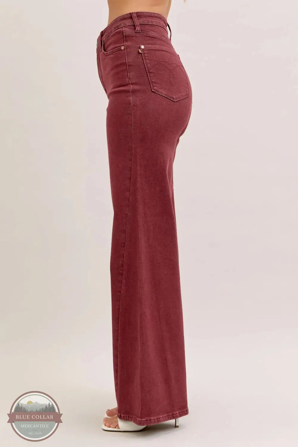 Judy Blue 881032REG High Waist Wide Leg Burgundy Jean With Twisted Seams, side