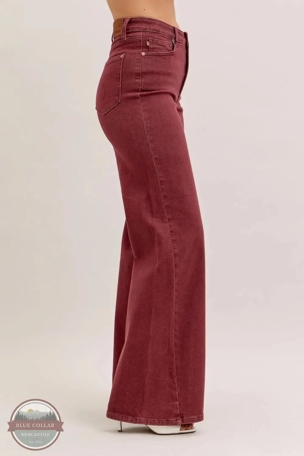 Judy Blue 881032REG High Waist Wide Leg Burgundy Jean With Twisted Seams, side