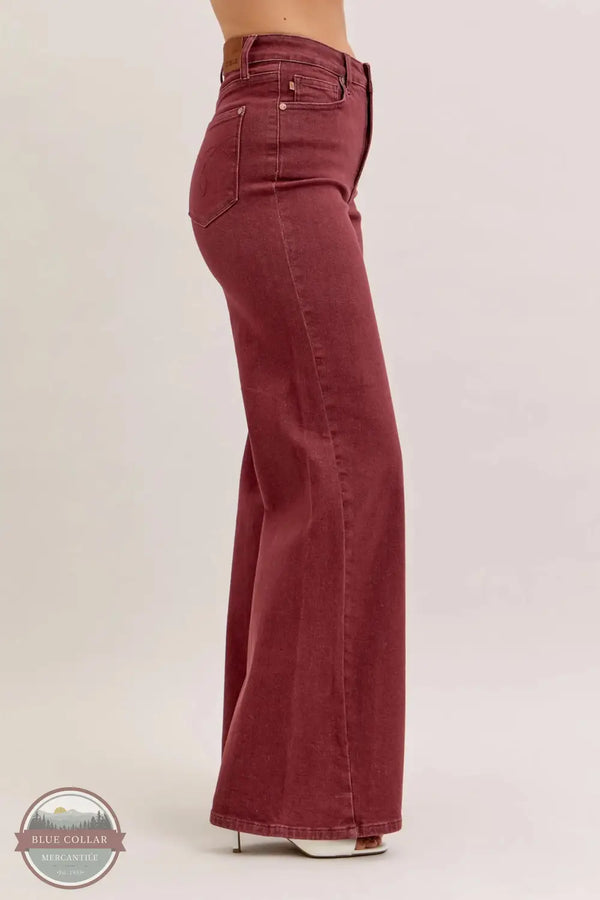 Judy Blue 881032REG High Waist Wide Leg Burgundy Jean With Twisted Seams, side