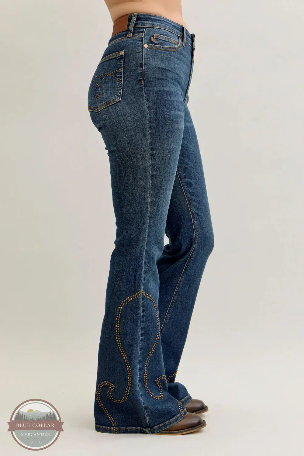 Judy Blue 881033REG High Waisted Western Stud Leg Detailed Flare Jean, side