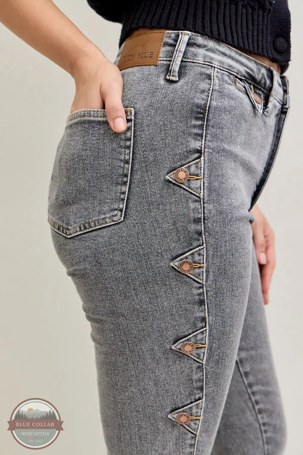 Judy Blue 881042REG High Waisted Button Detail Side Seam Bootcut, zoom