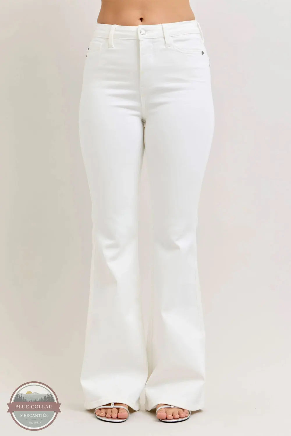 Judy Blue 881081REG High Waisted Tummy Control Flare Jean in White front view