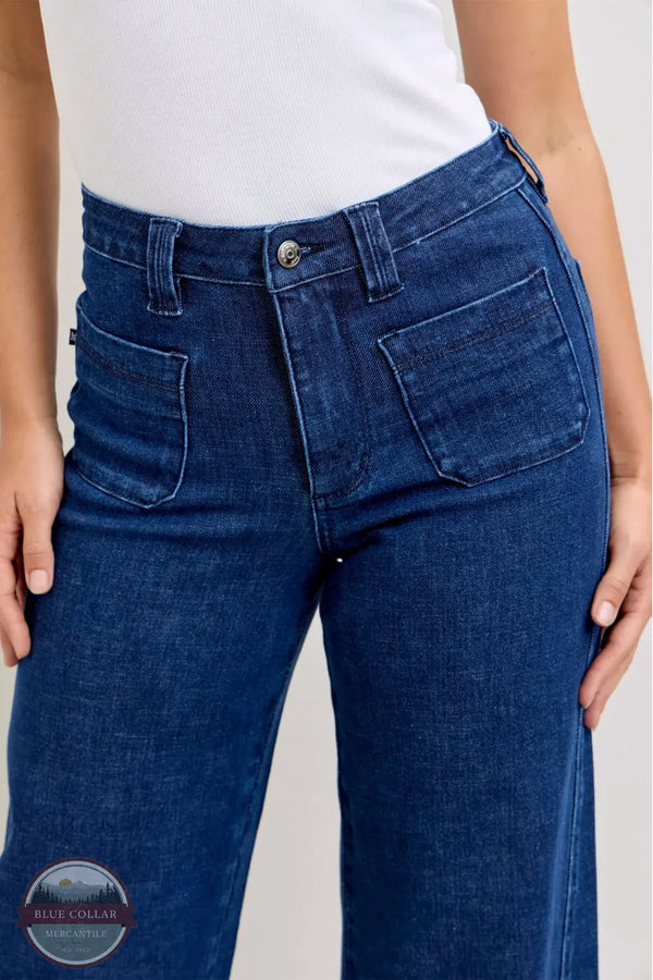 Judy Blue 881092REG High Waisted Twisted Seams Retro Wide Leg Jean front close up view