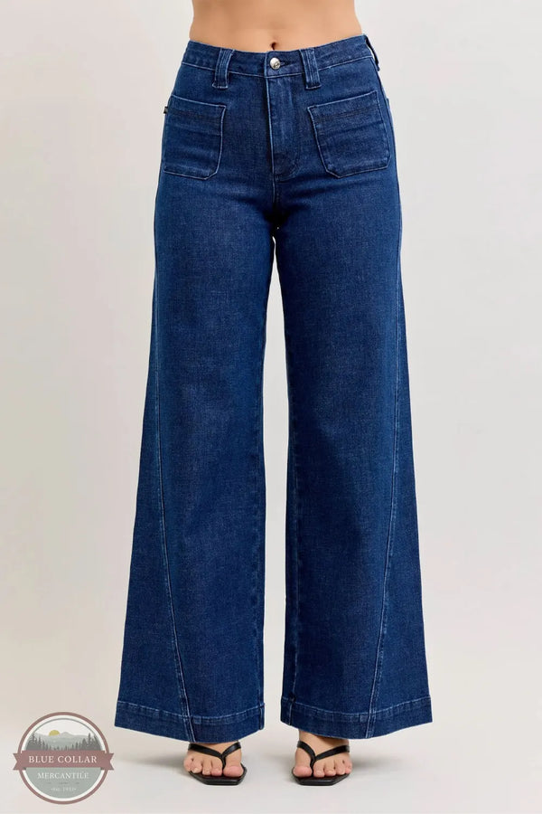 Judy Blue 881092REG High Waisted Twisted Seams Retro Wide Leg Jean front of jean view
