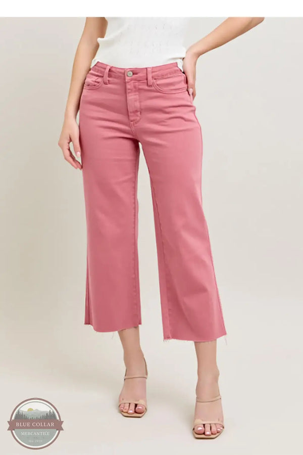 Judy Blue 88983REG High Waist Rose Crop Wide Leg Denim Jeans, front