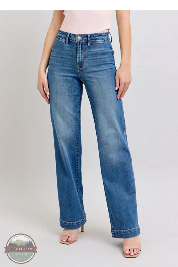 Judy Blue 88596REG High Rise Contrast Thread Straight Jeans, front