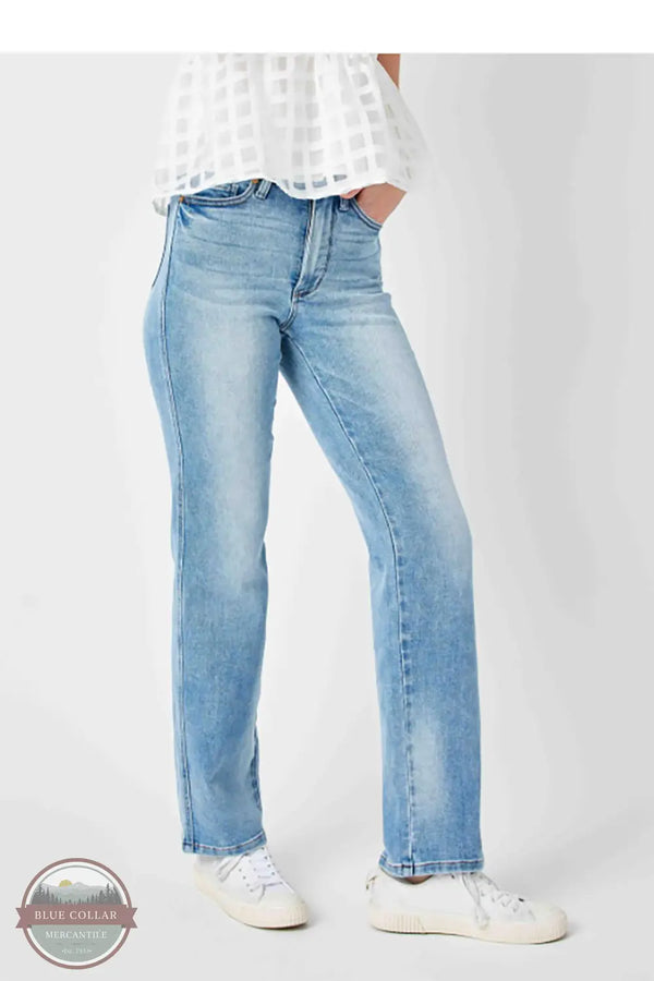 Judy Blue 88794REG High Waisted Tummy Control Contrast Wash Straight Jeans, front