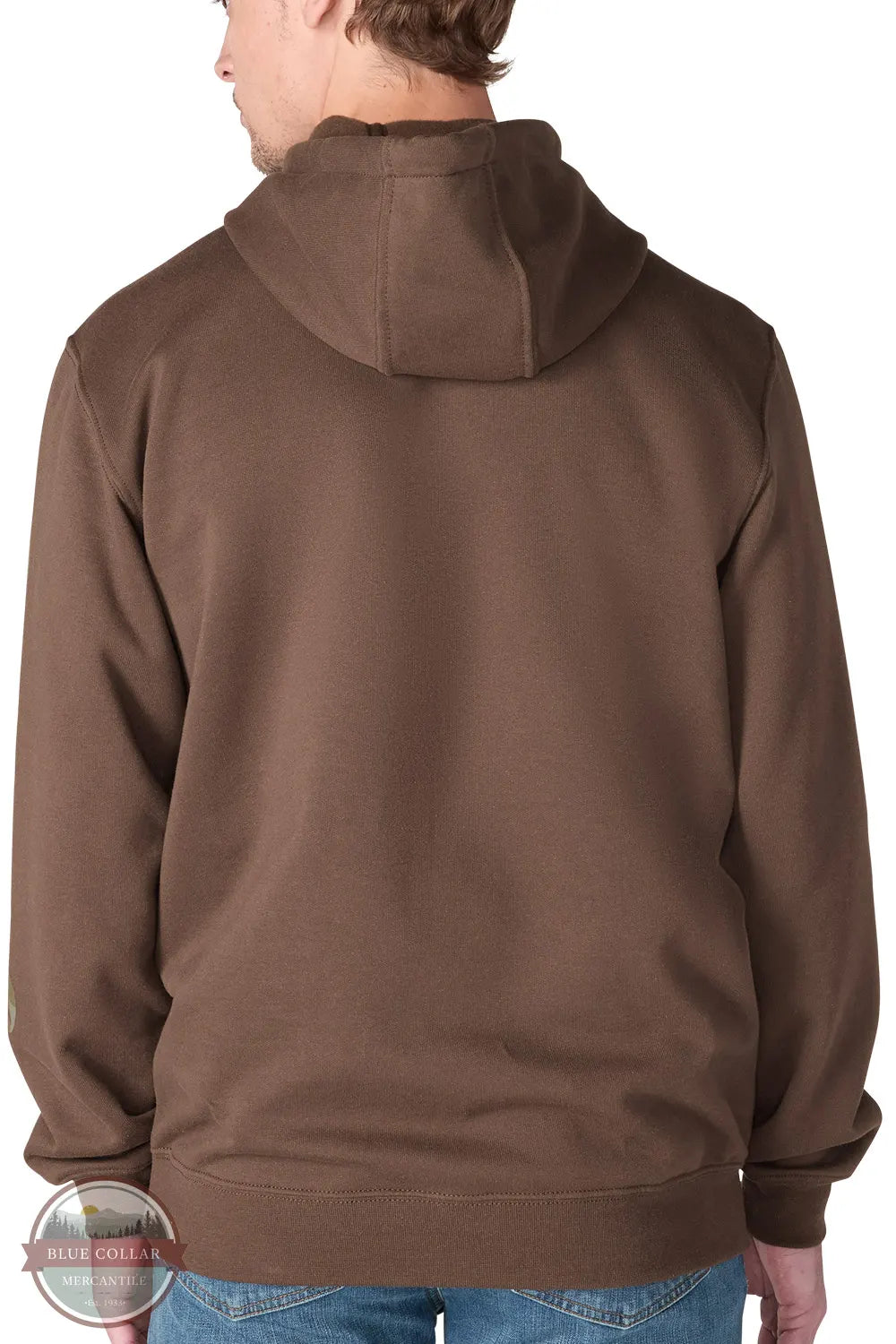 Carhartt Iconic K288-EE^ Loose Fit Midweight Logo Sleeve Hoodie for Fall Shown in Dark Clove back view