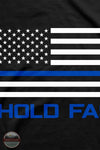Kerusso KHF3816 Hold Fast Men's Police Flag T-Shirt close up of pocket imprint on shirt