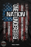 Kerusso KHF4096 Hold Fast Men's One Nation Flag T-Shirt in Black close up of imprint on shirt