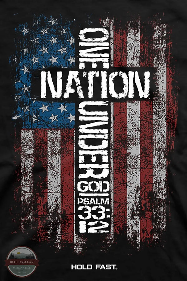 Kerusso KHF4096 Hold Fast Men's One Nation Flag T-Shirt in Black close up of imprint on shirt