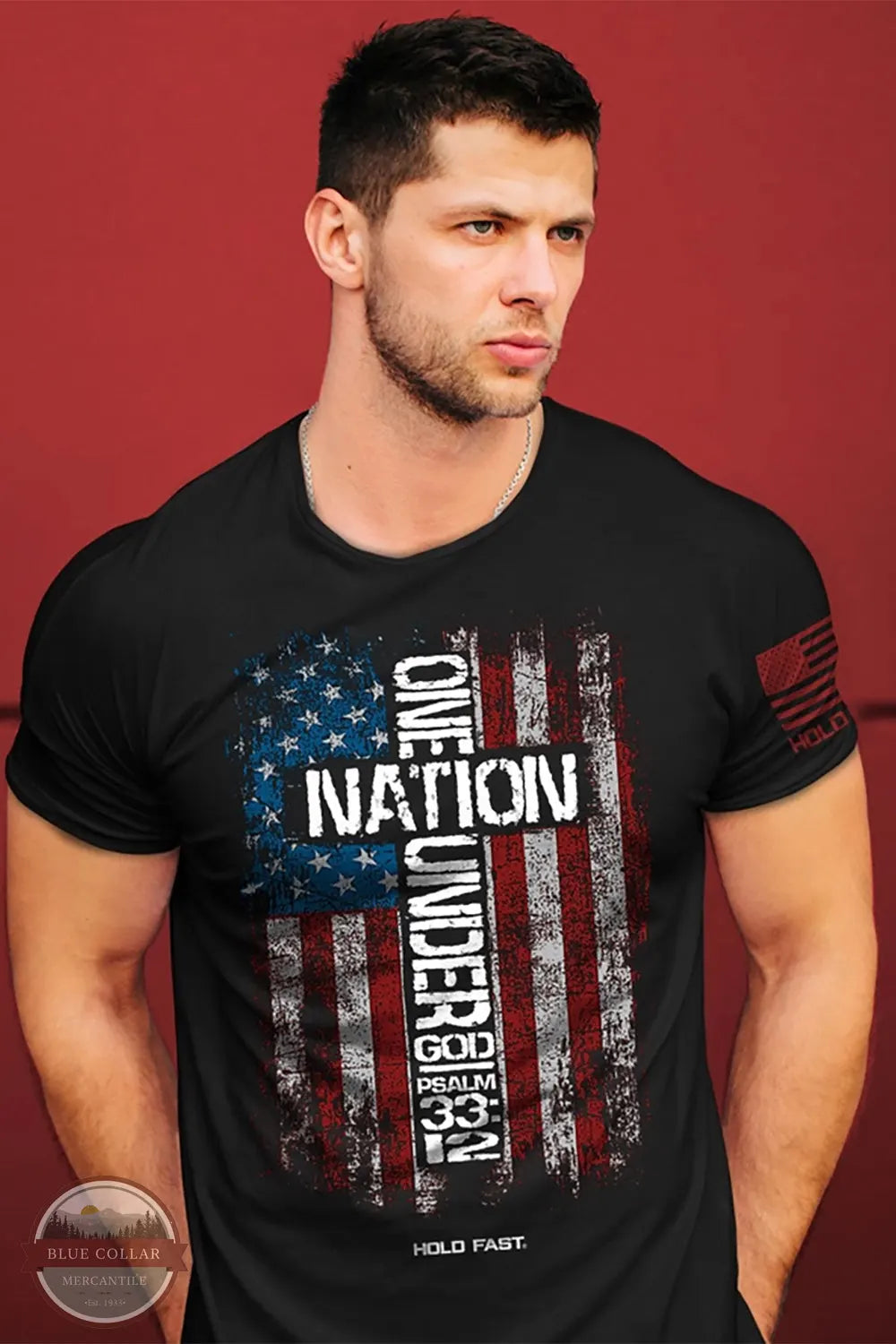 Kerusso KHF4096 Hold Fast Men's One Nation Flag T-Shirt in Black lifestyle image of man wearing shirt