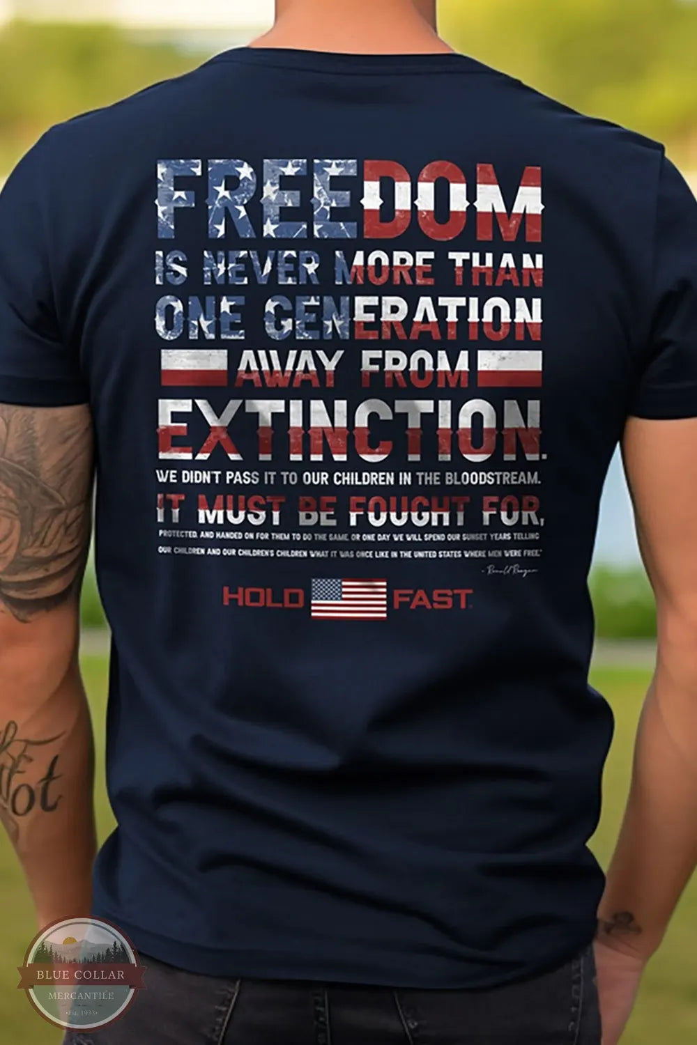 Kerusso KHF4715 Men's Ronald Reagan Freedom Hold Fast T-Shirt lifestyle image on man