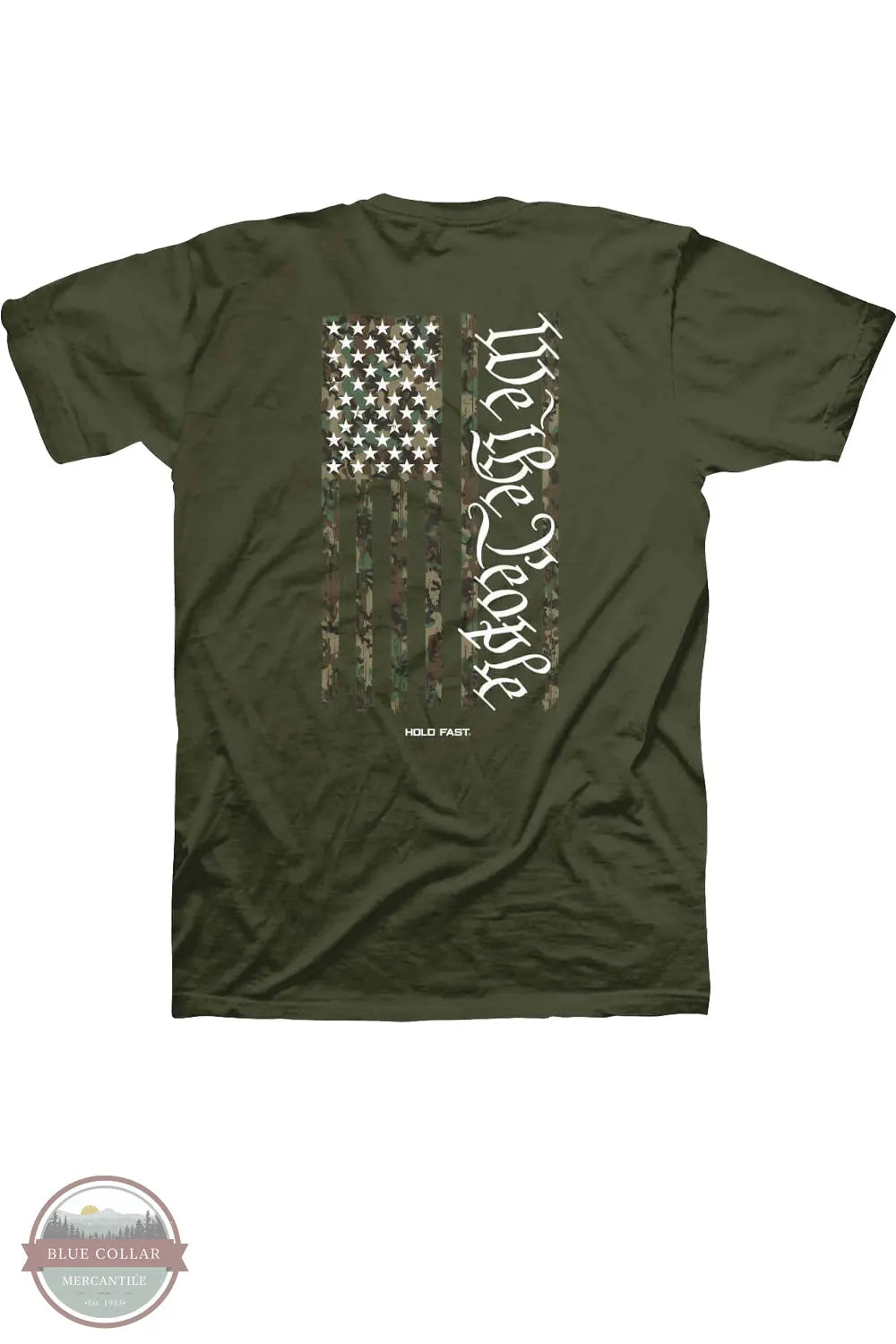 Kerusso KHF4718 Hold Fast Men's We The People Camo Flag T-Shirt in Green back view of shirt with imprint