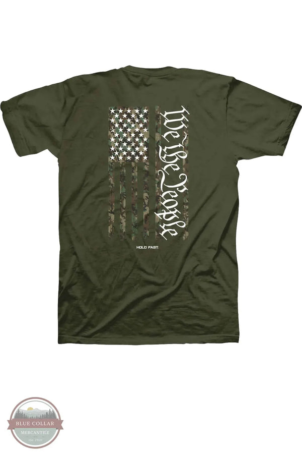 Kerusso KHF4718 Hold Fast Men's We The People Camo Flag T-Shirt in Green back view of shirt with imprint
