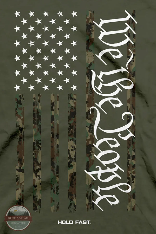 Kerusso KHF4718 Hold Fast Men's We The People Camo Flag T-Shirt in Green close up of main imprint We The People Flag in camo
