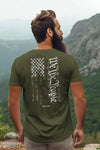 Kerusso KHF4718 Hold Fast Men's We The People Camo Flag T-Shirt in Green lifestyle image of man wearing t-shirt looking out at mountains
