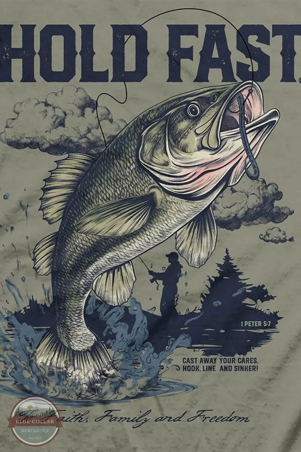Kerusso KHF5217 Hold Fast Men's Fishing T-Shirt in Sage back imprint close up