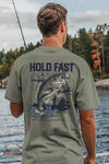 Kerusso KHF5217 Hold Fast Men's Fishing T-Shirt in Sage lifestyle image with a man fishing