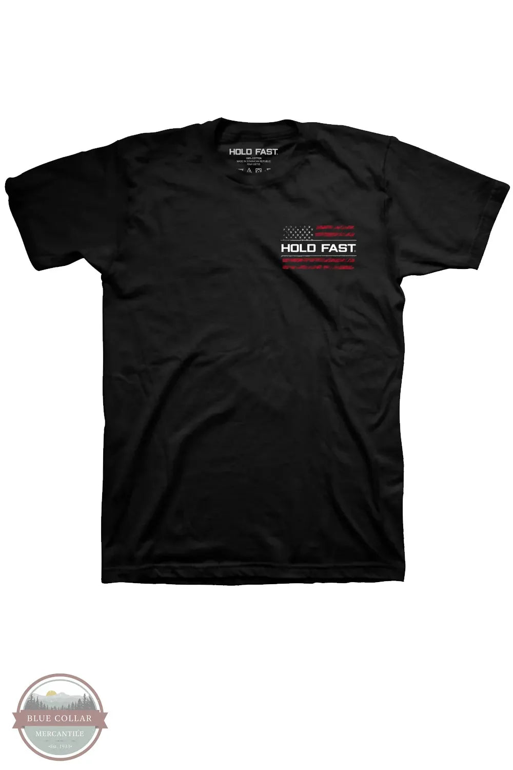 Kerusso Hold Fast Men's One Nation Sketch Flag T-Shirt image of front pocket imprint on shirt