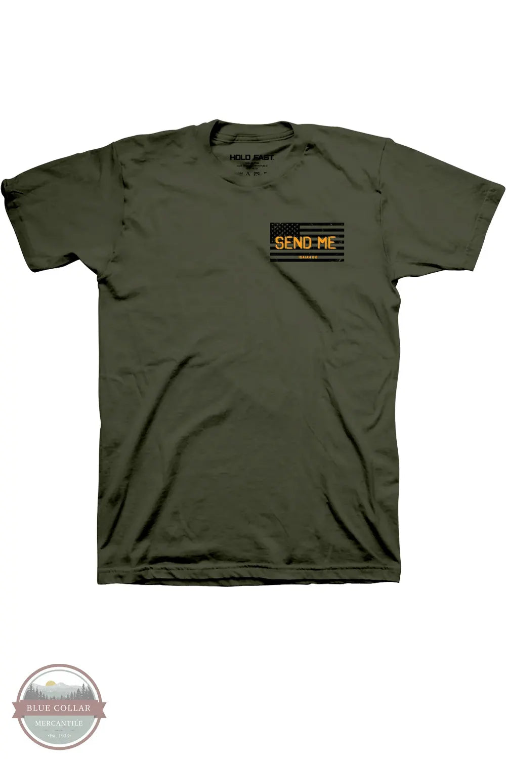 Kerusso KHF5451 Hold Fast Men's Send Me T-Shirt in Green front view with pocket imprint