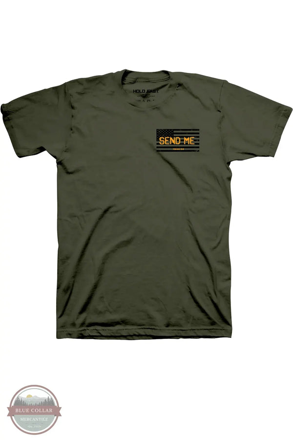 Kerusso KHF5451 Hold Fast Men's Send Me T-Shirt in Green front view with pocket imprint