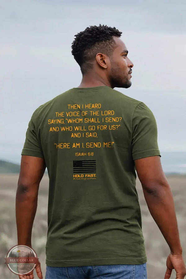 Kerusso KHF5451 Hold Fast Men's Send Me T-Shirt in Green lifestyle image of man wearing t-shirt outside