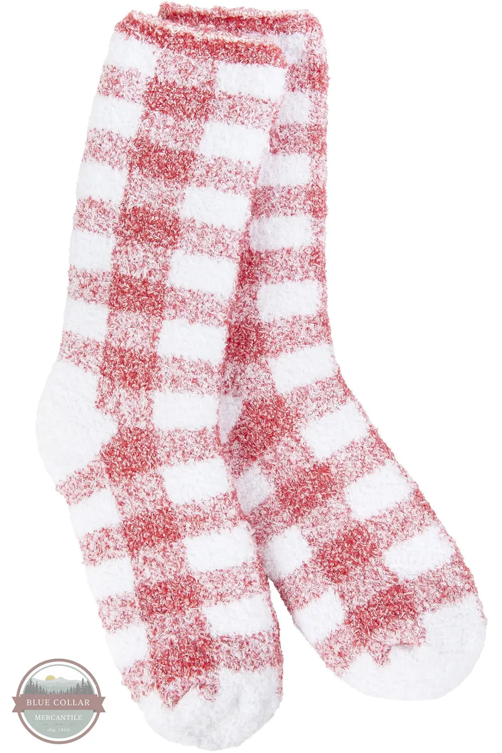 World's Softest WKPFIR-897 Knit Pickin Fireside Crew Socks in Crimson Check