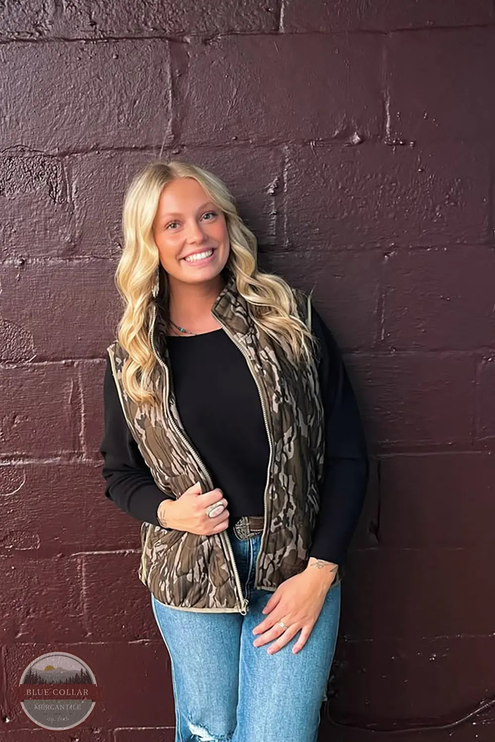 Local Girl Outfitters L5130044-obld Local Girl Core Vest in Mossy Oak Original Bottomland on model
