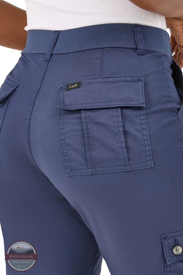 Lee 112361997 Ultra Lux Comfort Mid Rise Capri in Blue Mood Indigo back pocket detail view