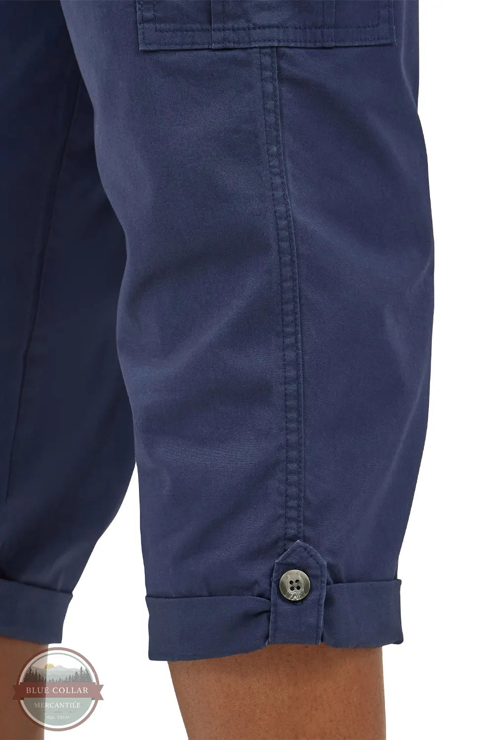 Lee 112361997 Ultra Lux Comfort Mid Rise Capri in Blue Mood Indigo leg cuff detail view