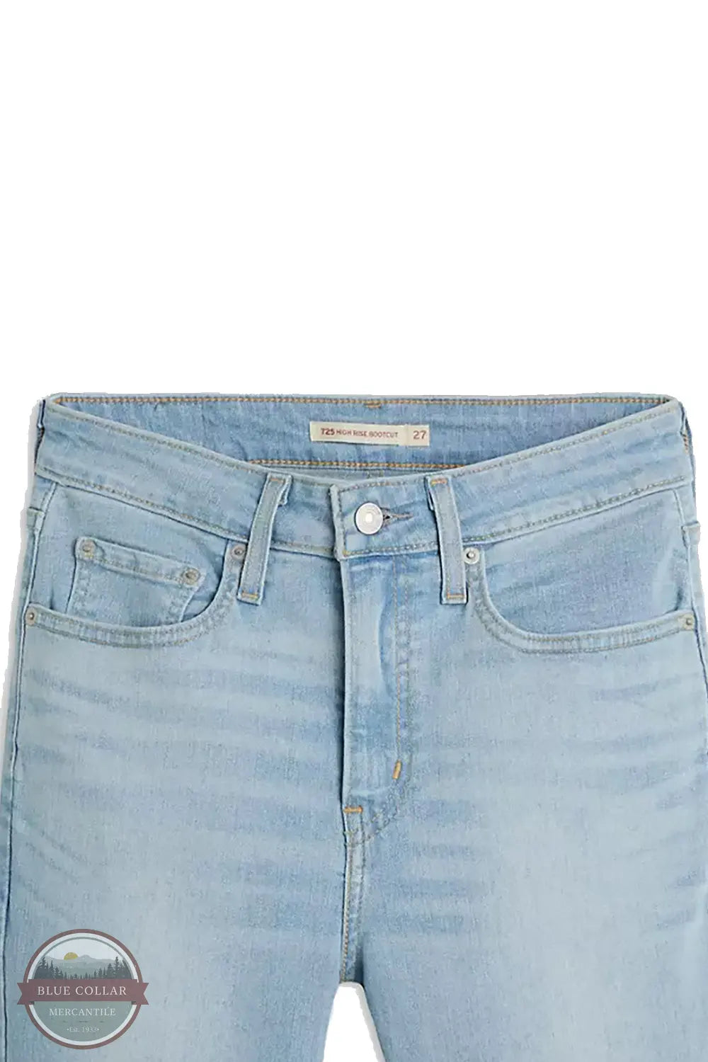 Levi's 725 High Rise Bootcut Women's Jean in Eternal Indigo close up view