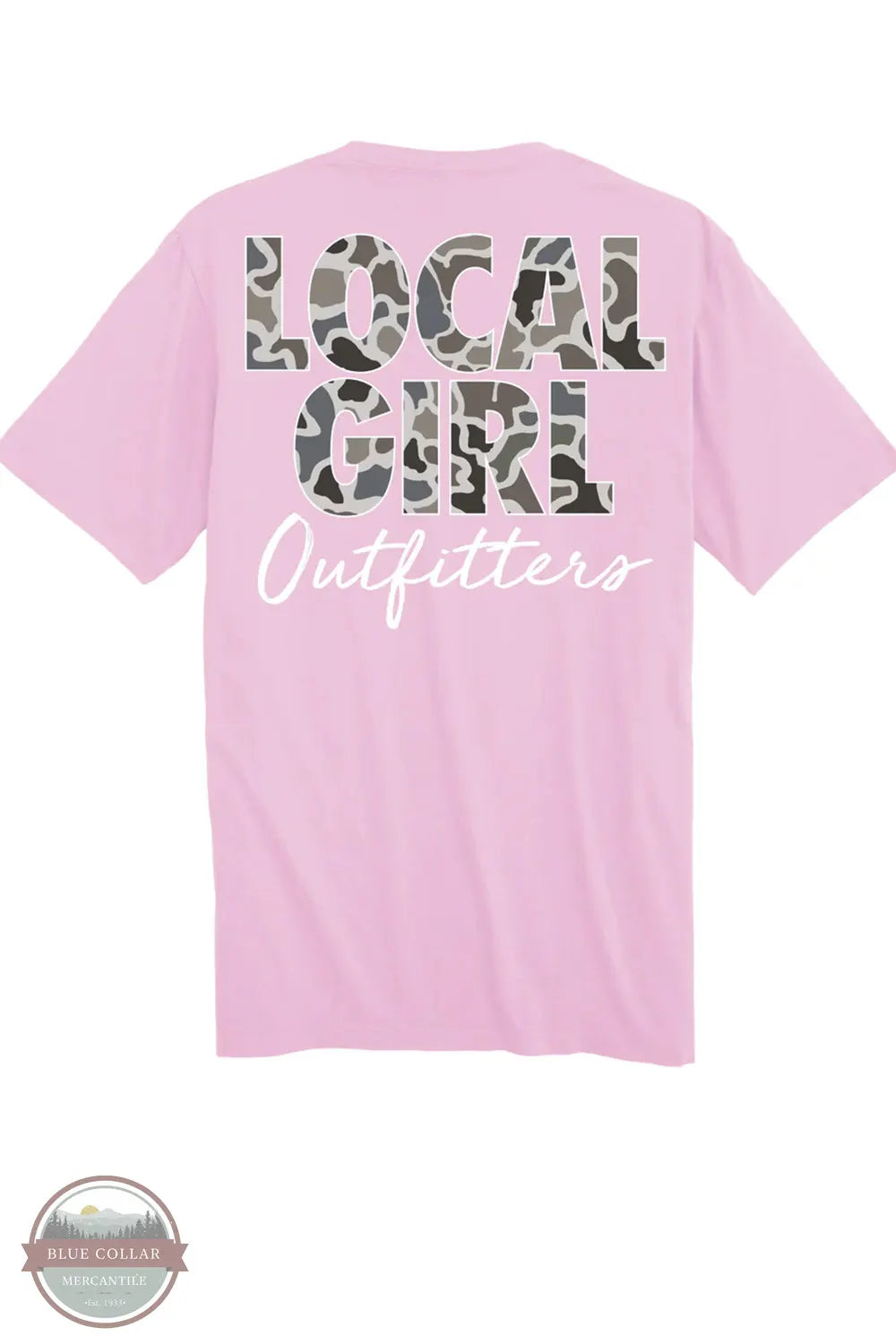 Local Girl Outfitters L5100006-BSM Absolut Camo T-Shirt in Blossom Pink camo on pink imprint shown