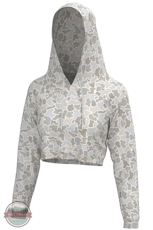 LG Velvet Fleece Cropped Hoodie in Forest Camo Saltwater front view