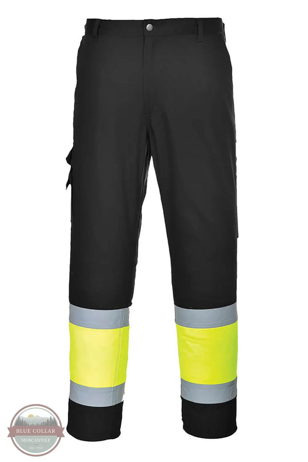 Portwest L049 Lightweight Hi-Vis Two Tone Combat Pants in Yellow/Black front view