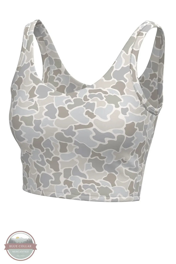 Women's Active Camo Tank Top with Built-In Bra - Local Girl Outfitters in Forest Camo Saltwater shown