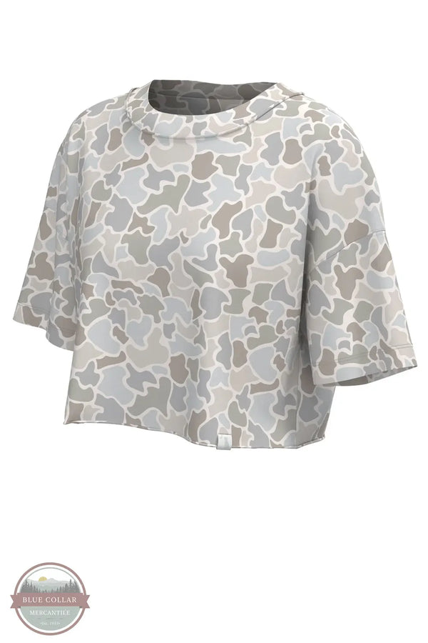 Local Girl Boxy Crop Tee shown in Forest Camo Saltwater