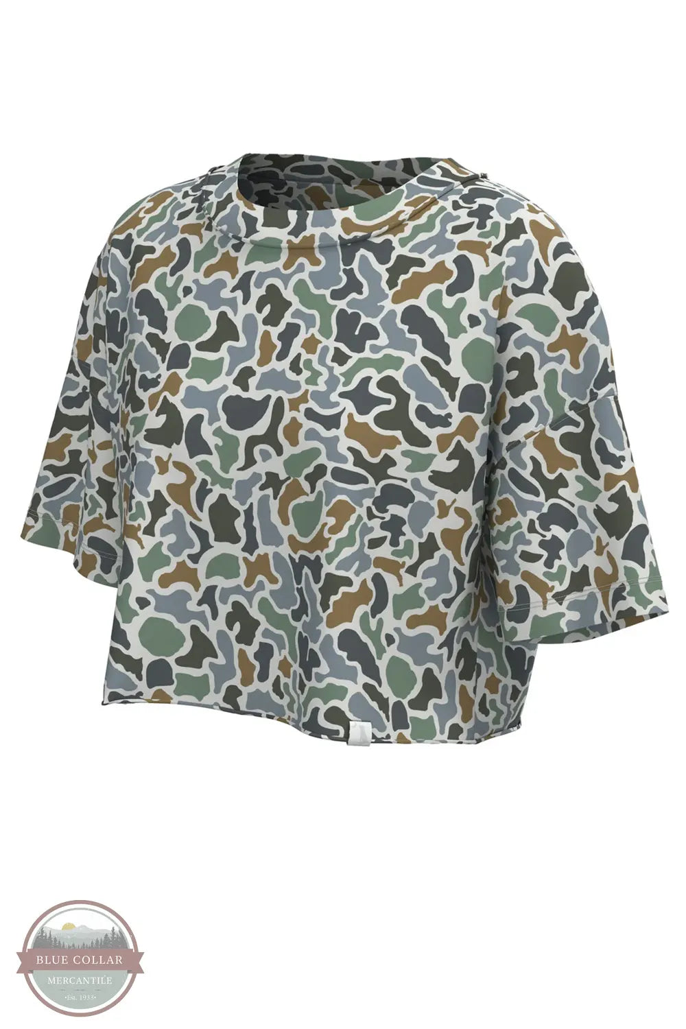 Local Girl Boxy Crop Tee Shown in Localflage camo