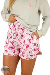 Women's High Waisted Volley Shorts in Localflage Pink! Front View