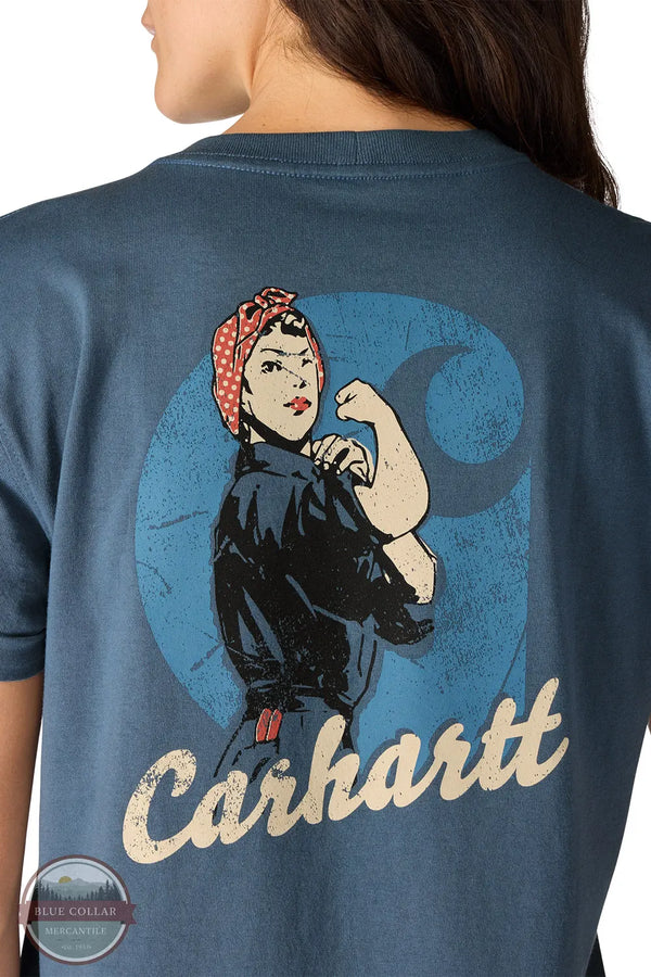 Carhartt 106903 Women's Dearborn Loose Rosie T-Shirt | Loose Fit Heavyweight in Iron Blue showing back imprint of Rosie