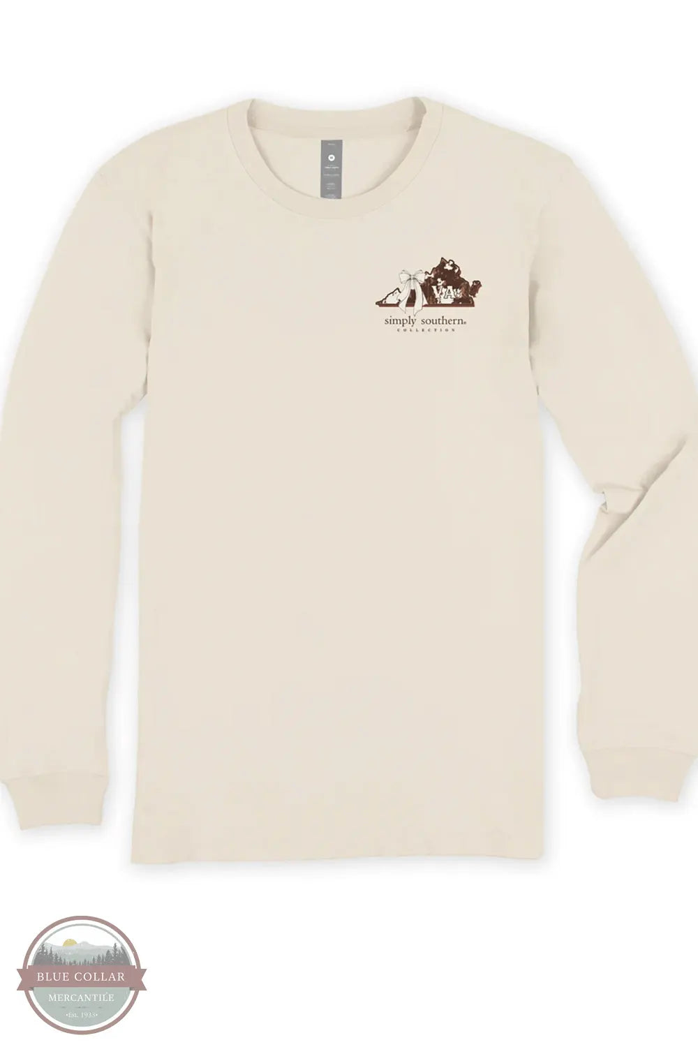 Simply Southern State of Virginia Animal Print Long Sleeve T-Shirt in Linen Offwhite front view of t-shirt