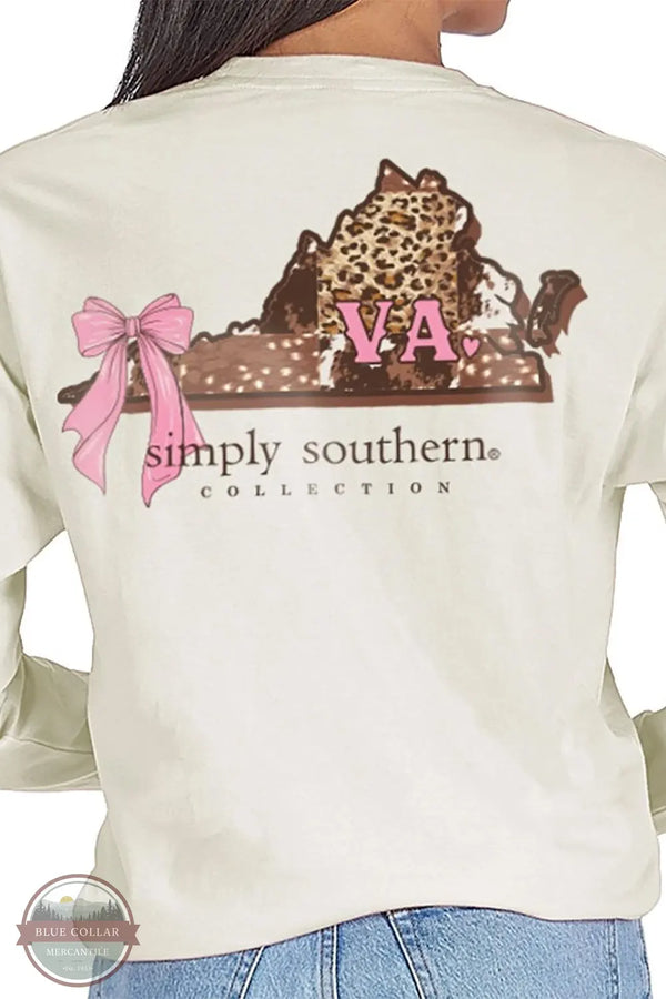 Simply Southern State of Virginia Animal Print Long Sleeve T-Shirt in Linen Offwhite shown on model the back imprint